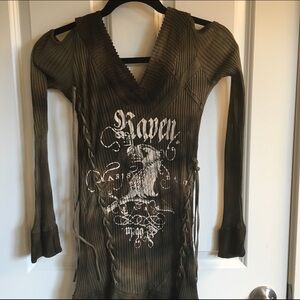 SALVAGE VINTAGE RARE MILITARY GREEN Long Sleeve Top "RAVEN" DRESS. XS/S